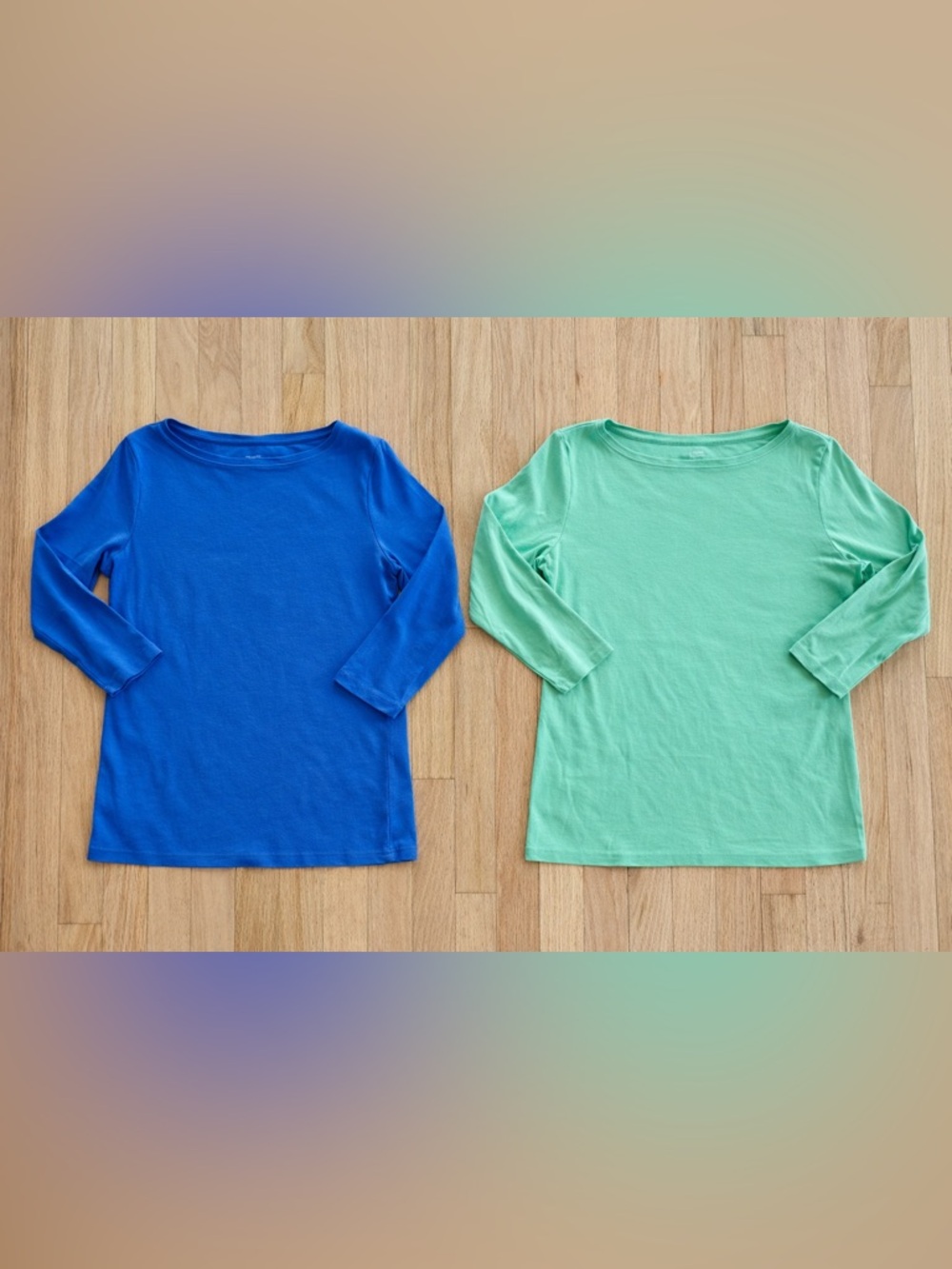 Lot of 2 The Talbots Tee Pima Cotton Bateau Neck 3/4 Sleeves Blue Green S Small